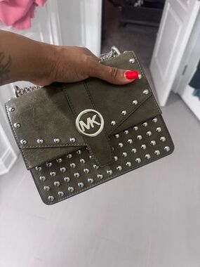Michael Kors Olive Green Studded Crossbody with MK Emblem